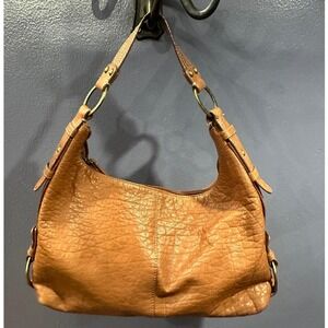 The Sak Pink Label Leather Hobo Shoulder Bag Tan Pebbled Slouchy Boho Y2K Vintag